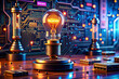 © chacoal9653 - vintage lamp illuminates cyberpunk circuit board background, creating futuristic ambiance