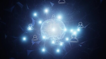 Wall Mural - digital people icons and human brain rotation cyberspace network.