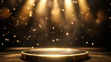 Wall Mural - stage with spotlight in black and golden colors, close-up