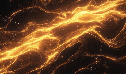 Fototapete - Abstract golden energy flow on dark background.