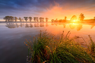 Wall Mural - colorful spring sunrise over the lake
