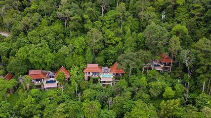 Wall Mural - Experience the tranquil beauty of Krabi Thailand, where exquisite tropical villas blend seamlessly with vibrant greenery. A peaceful escape awaits in this natural paradise.