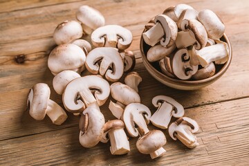 Wall Mural - Fresh sliced mushrooms on the table