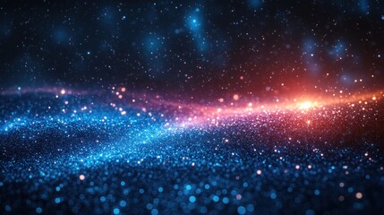 Wall Mural - Abstract cosmic background with blue and red glitter particles.