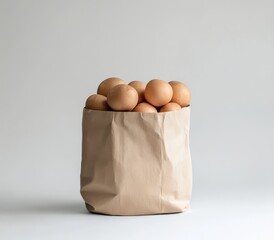 Wall Mural - Brown eggs in a paper bag on a white background.