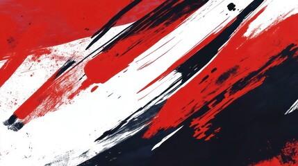 Wall Mural - Vibrant abstract design featuring bold red, white, and black brush strokes