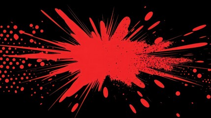 Wall Mural - vibrant red explosion halftone graphic with dynamic lines polka dots on black background