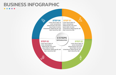 Visual data presentation. Cycle diagram with 4 options. Pie Chart Circle infographic template with 4 steps, options, parts, segments. Business concept. Editable pie chart with sectors.