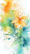 © yonshan - Digital retro watercolor abstract graphics tropical plants poster background