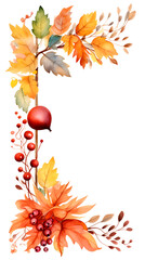 Canvas Print - digital vintage watercolor autumn leaves and berrie abstract graphic poster background