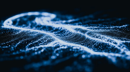 Wall Mural - abstract blue digital wave: a mesmerizing digital wave of blue light pulses and flows across a dark 