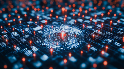 Wall Mural - digital vortex: a mesmerizing abstract close-up of a circuit board, pulsing with vibrant red and blu