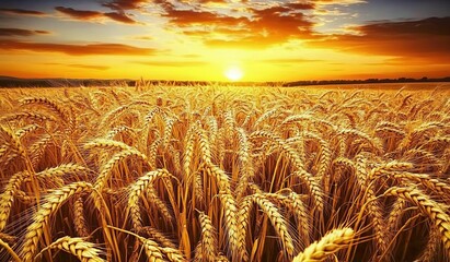 Wall Mural - golden wheat field at sunset. (1)