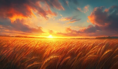 Wall Mural - vibrant sunset over golden wheat field.
