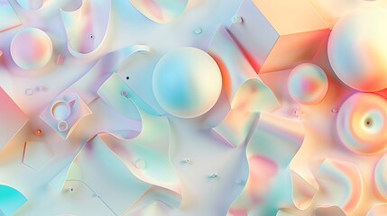 Wall Mural - 3d rendering of a colorful abstract background with iridescent spheres and geometric shapes.