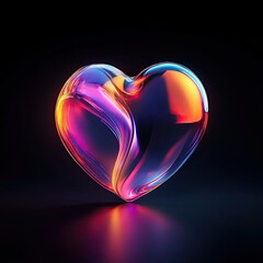 Canvas Print - Neon Glass Heart Abstract Art Design