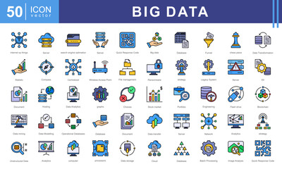 big data icon collection. contains database, information, data analytics, insights, search engine op