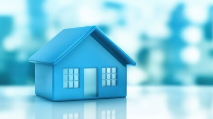 Wall Mural - striking blue house on white, minimalist architecture in a blurred setting