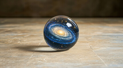 Wall Mural - Perfectly Round Crystal Orb Floating in Space with Galactic Details and Cosmic Colors