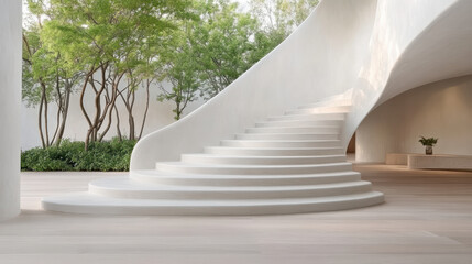 Sticker - minimalist staircase in serene building surrounded by greenery