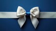 © Oleksandr - Elegant white satin bow with blue accent on a deep blue background, perfect for special occasions and gift wrapping decor