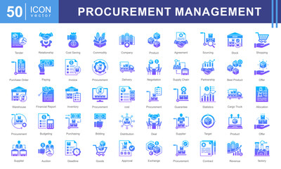 Poster - Procurement Management icon collection set. Containing supplier, sourcing, purchasing, negotiation, contract, business, purchase order icon. Ideal for business, logistics, and corporate needs.