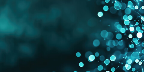 Wall Mural - Glowing blue bokeh circles on dark turquoise background. Abstract and technology design