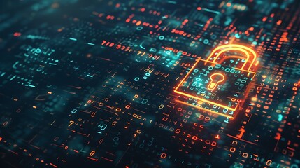 Poster - Cyber security concept with closed padlock on digital binary code background