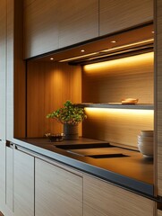 Wall Mural - Modern Minimalist Kitchen Design With Warm Lighting