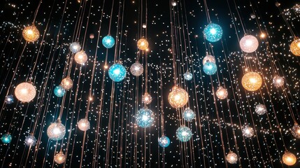 Wall Mural - a serene celestial forest glowing softly in shades of turquoise and violet. radiant vines drape from