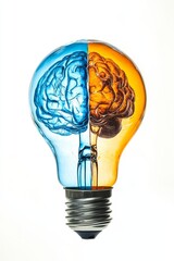 Poster - Half blue, half orange brain inside lightbulb.