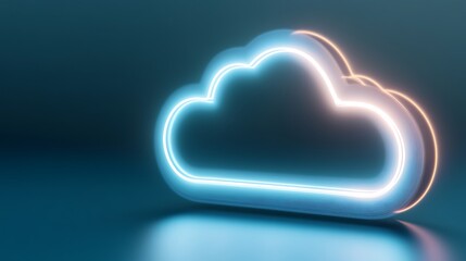 Wall Mural - Neon Cloud Icon with Glowing Edges for Digital Concept and Technology Background in Modern Style