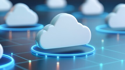 Wall Mural - three dimensional conceptual representation of cloud storage technology and digital connectivity sol