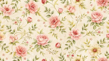  Delicate floral motifs in a repeating pattern on a cream background, creating a soft and romantic atmosphere , design