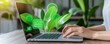 © AI Studio - Person typing on a laptop with data visualizations in an office setting