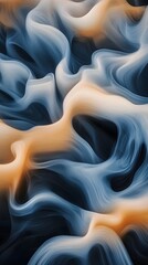 Wall Mural - The image is a colorful abstract painting of a wave with blue and orange tones