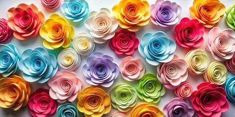 Wall Mural - Beautifully arranged colorful paper roses against a white seamless background, paper roses, art,  paper roses