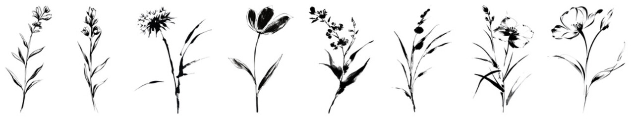 Wall Mural - png elegant floral silhouette designs, element set on transparent background
