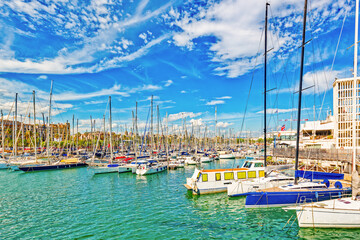 Wall Mural - Barcelona. Seaport and  Yacht parking at the pier.