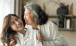 © Art_Photo - Portrait of enjoy happy love asian family senior mature mother and young daughter smiling play laughing and having fun together at home, care, elderly, insurance.happy family and Mother Day concept