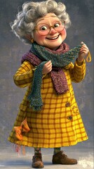 Canvas Print - A cheerful granny knits a cozy scarf. AI.