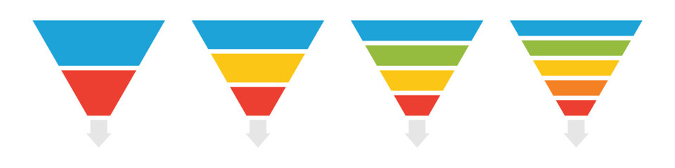 Wall Mural - sale marketing funnels set. business pyramid template with steps. funnel diagram steps template. fil