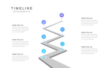 Wall Mural - business road map timeline infographic concept. with icons and 6 steps. can be used for workflow lay