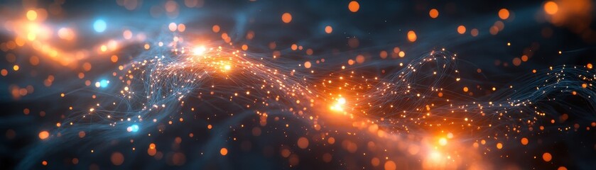 Wall Mural - abstract digital wave with glowing orange and blue lights in a futuristic network background