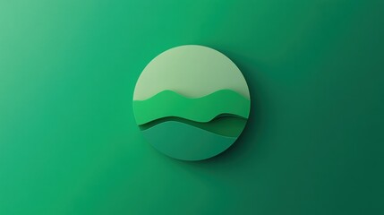 Abstract three-dimensional circular design with green layered wavy shapes