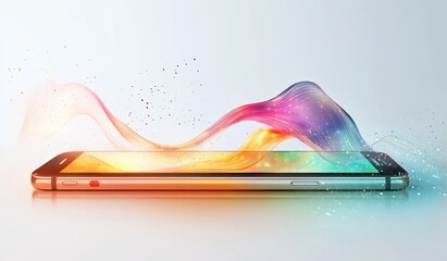 Wall Mural - Colorful energy flows from smartphone screen.