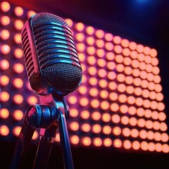 Poster - Karaoke with a lit up stage background. mic.