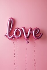 Wall Mural - a pink balloon lettering of the word love on a pink background