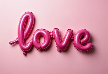 Wall Mural - a pink balloon lettering of the word love on a pink background