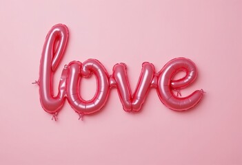 Wall Mural - a pink balloon lettering of the word love on a pink background